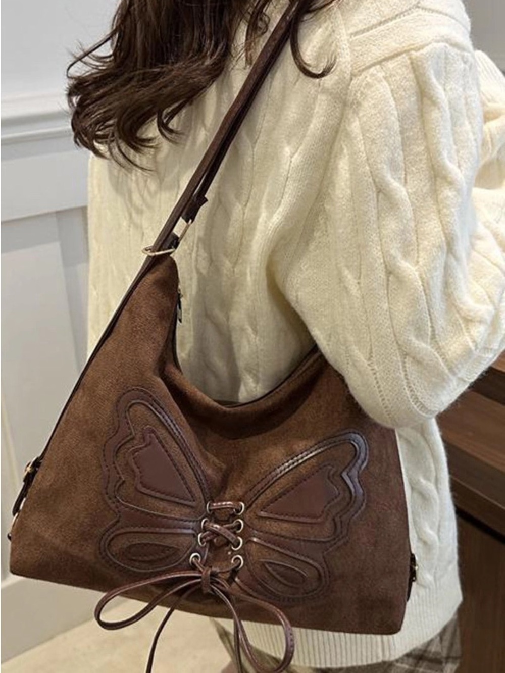 NWT Brown Butterfly Accent Shoulder Bag